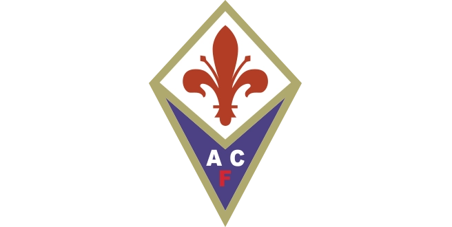 Das Vereinswappen des AC Florenz mit der roten Lilie auf weißem Grund vor einem schwarzen Hintergrund.
