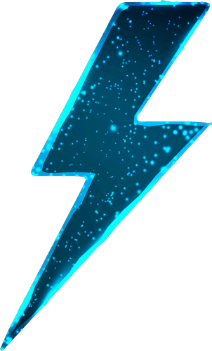 Leuchtend blaues Blitz-Symbol mit texturierter Punktstruktur vor schwarzem Hintergrund.